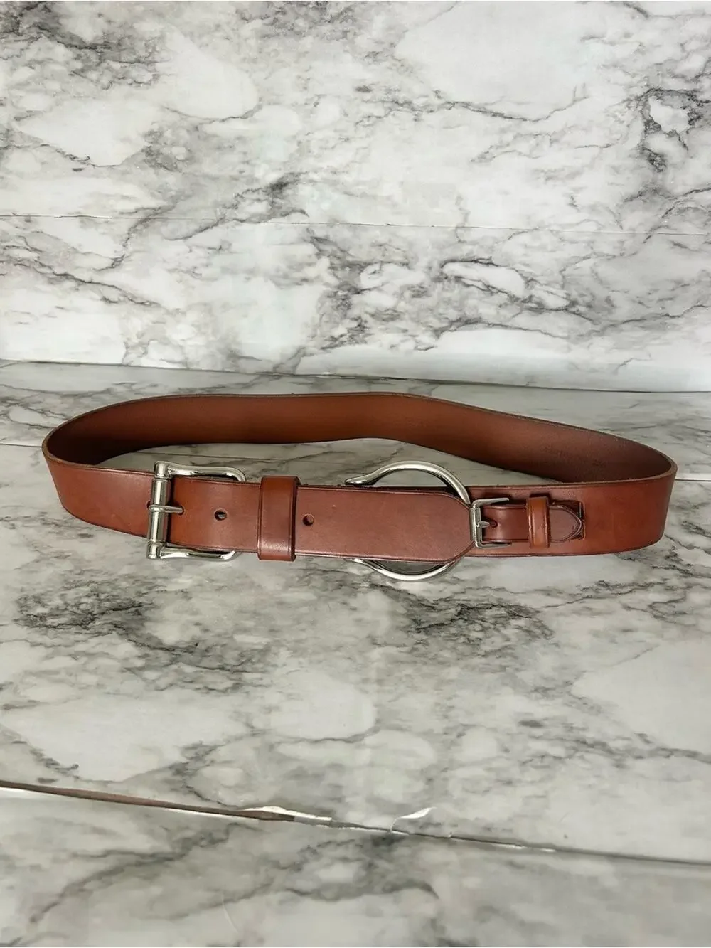 Ralph Lauren western d ring leather belt equestrian silver hardware western m